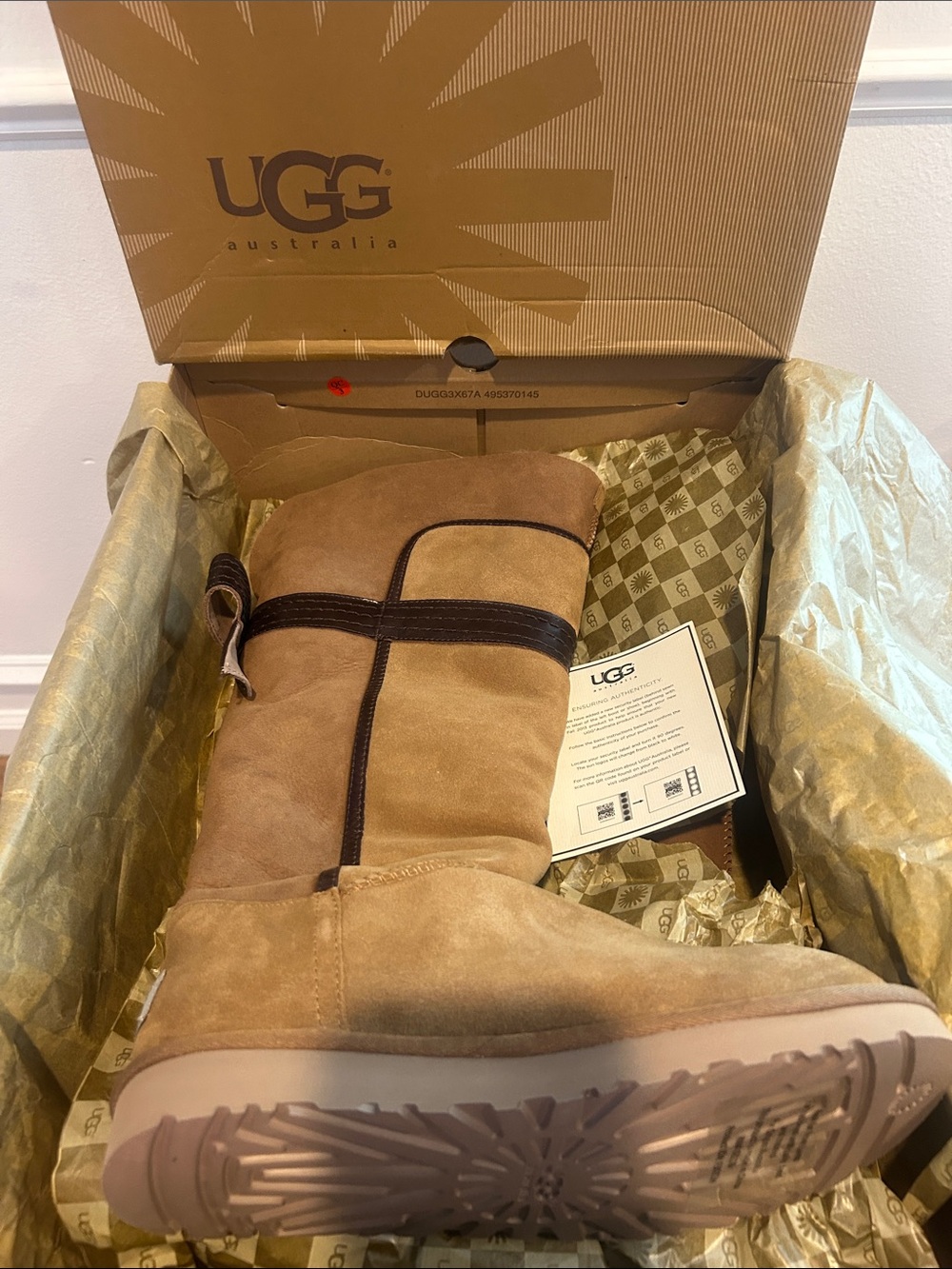 UGG Chestnut Suede Tall Boots with Dark Brown Bow - size 8 ***New w/ tags - Picture 2 of 6